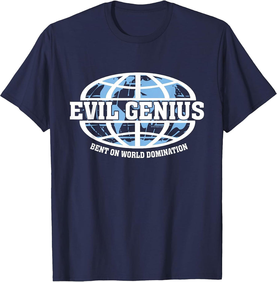 Evil Genius Bent on World Domination Funny Geek Gear T-Shirt - Navy Blue