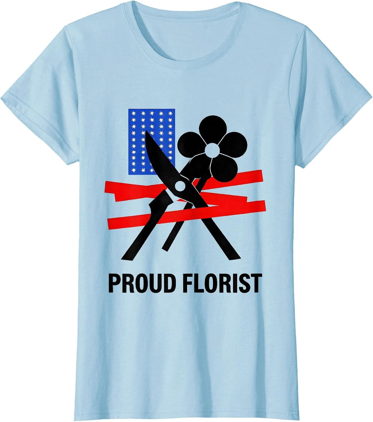 Women's Proud Florist Bauhaus Modernist American Flag Occupation T-Shirt - Baby Blue