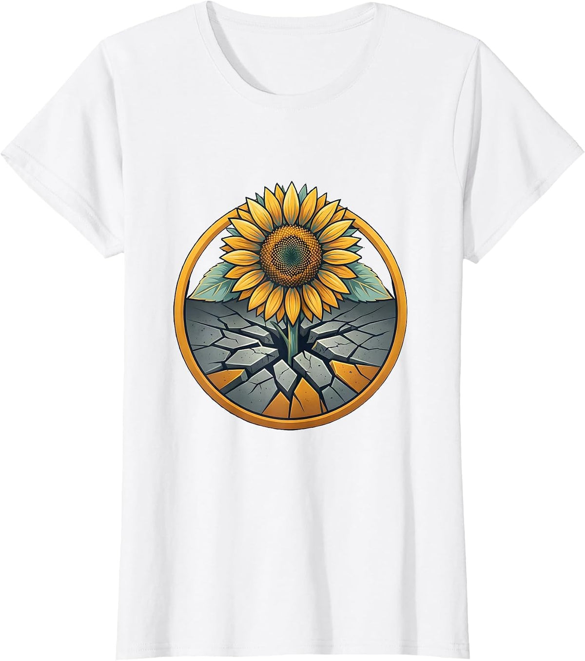 Women's Neurodiversity Sunflower Through Cracked Concrete T-Shirt - White