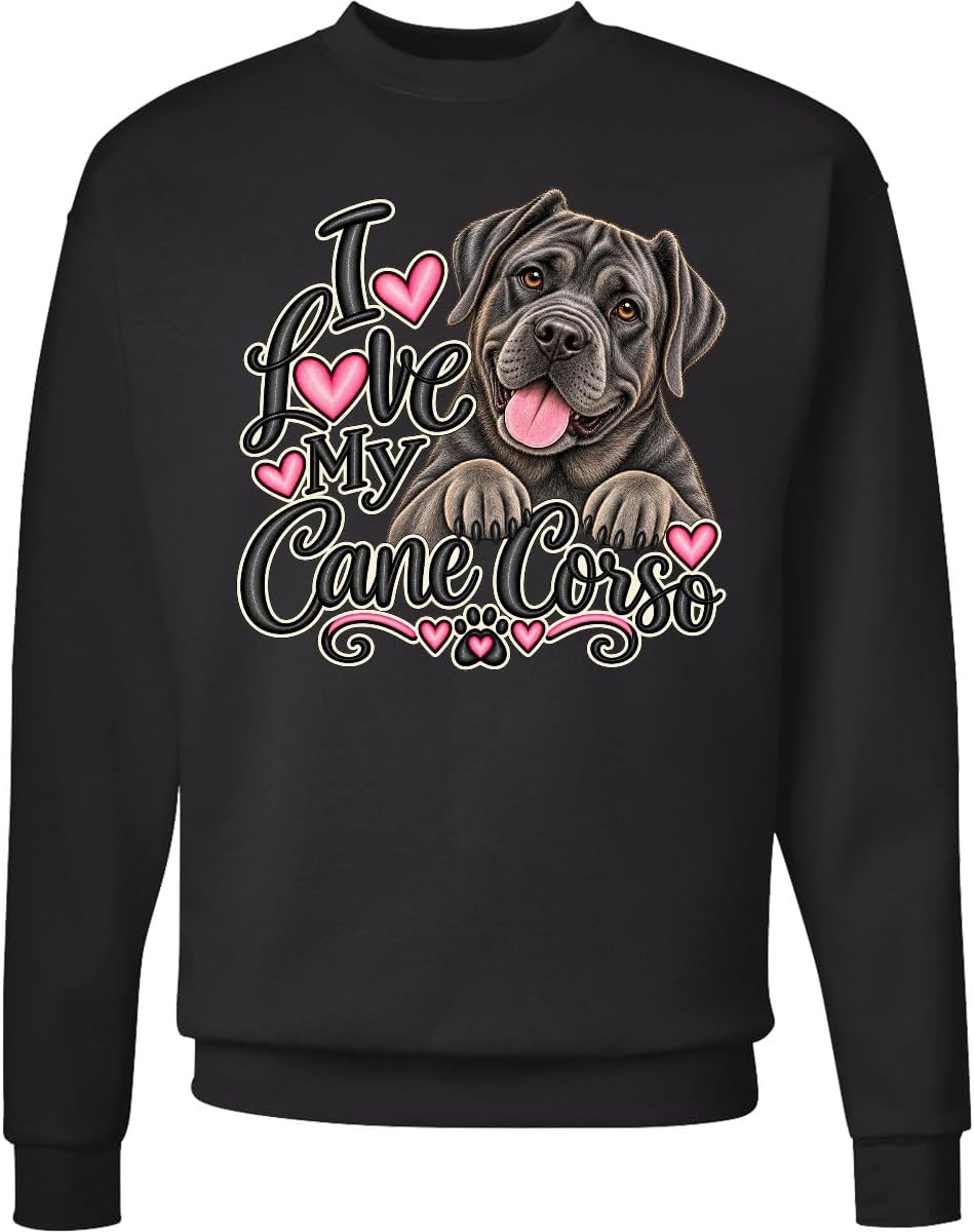 inktastic I Love My Cane Corso Dog Adult Sweatshirt - Black
