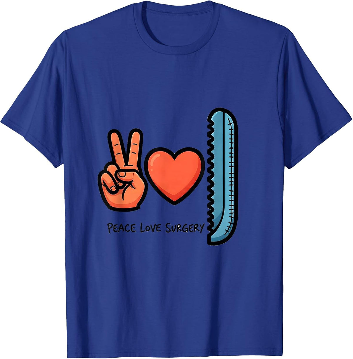 Peace Love Surgery Cartoon Surgical Tech Surgeon Gift T-Shirt - Royal Blue