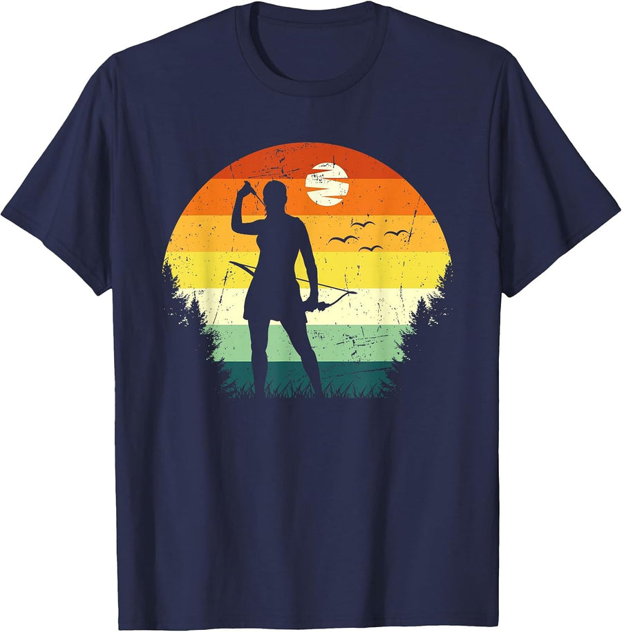 Vintage Design Bow Hunting Archery Female Archer T-Shirt - Navy Blue