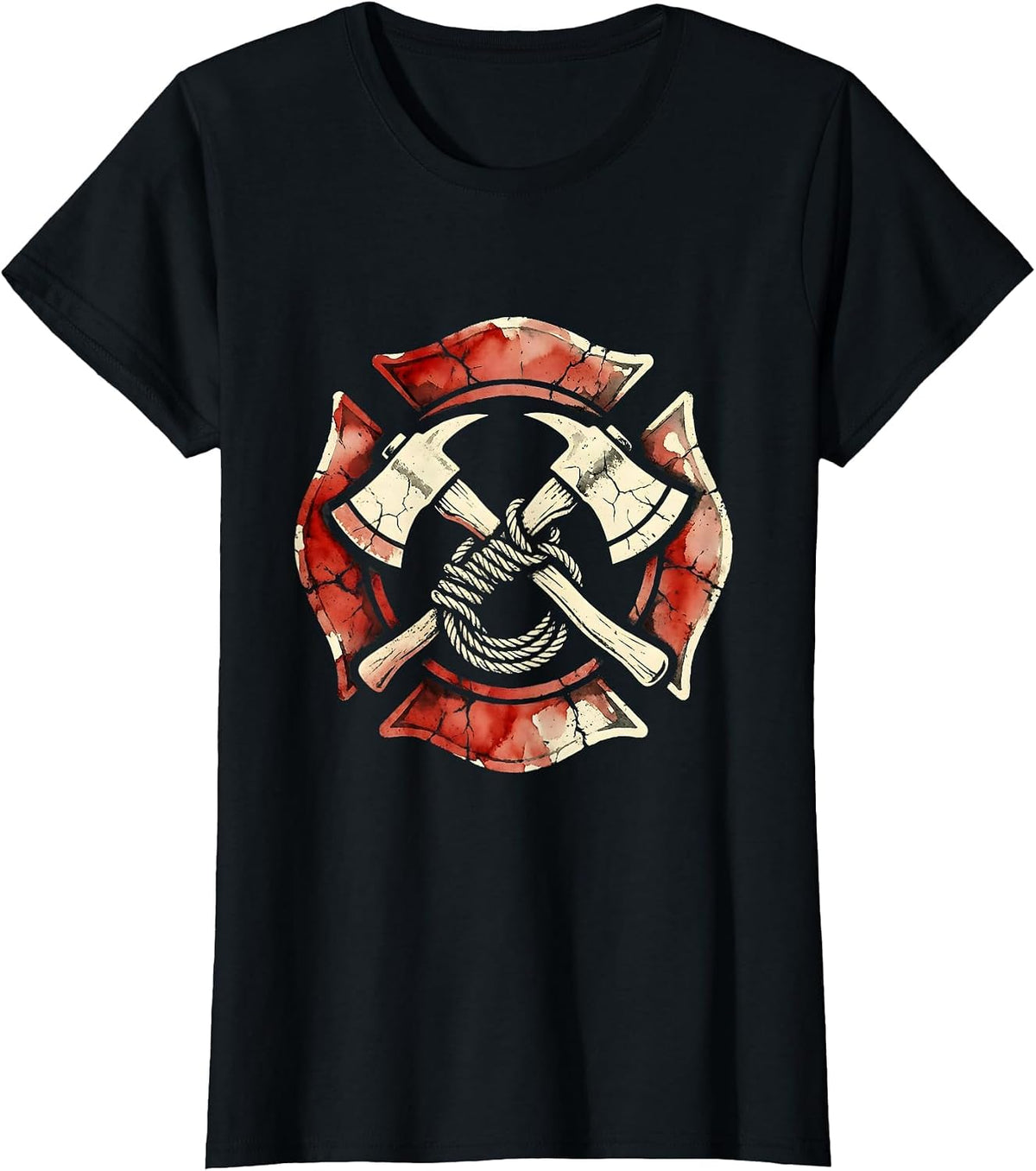Labor Day Firefighter Axe and Rope Crossed Graphic T-Shirt - Black