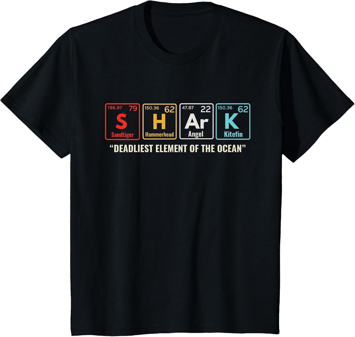 Shark Periodic Table Elements Week Retro Shark Lovers 2026 T-Shirt - Black