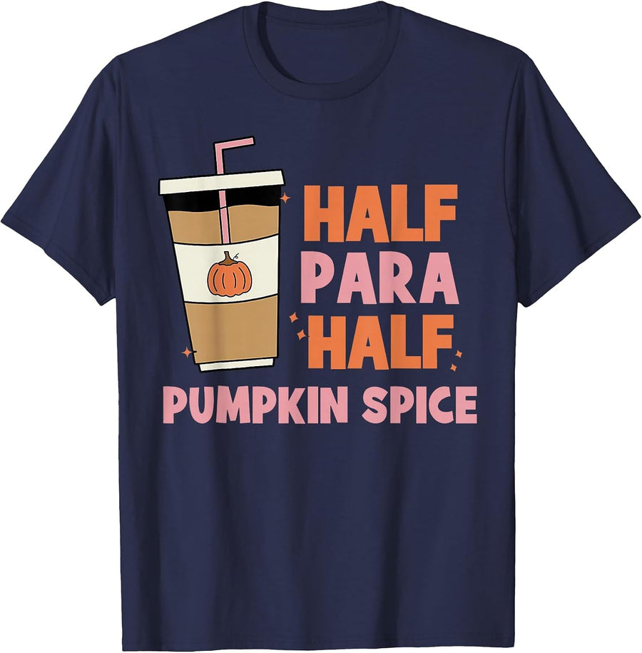Half para Half Coffee Paraprofessional Pumpkin Fall Autumn Tees T Shirts - Navy Blue