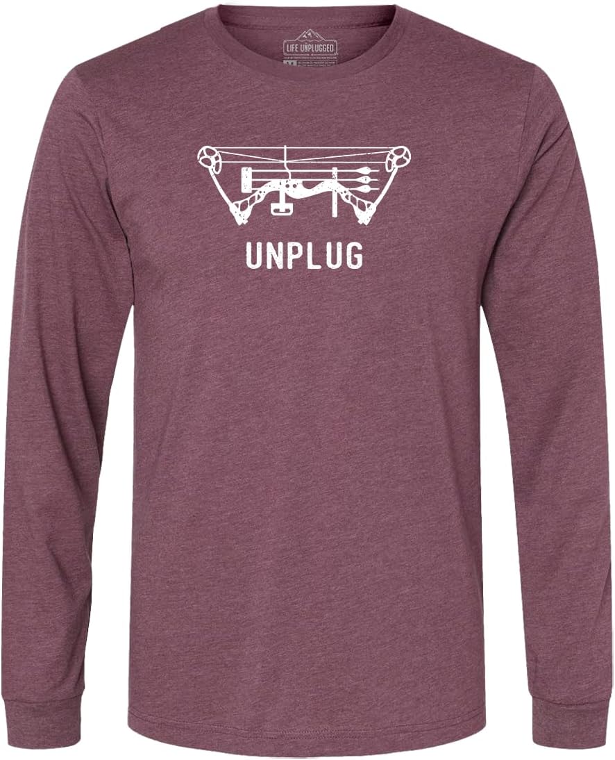 Bow Hunting Premium Long Sleeve Shirt Mens Womens Polyblend Hunter Compound Bow Quality Longsleeve T-Shirt - Heather Maroon