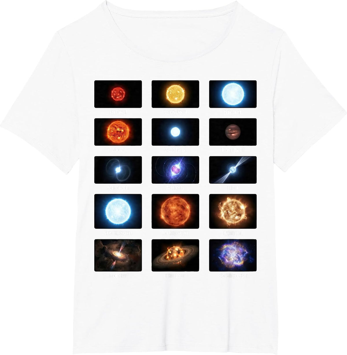 Types of Stars Astronomy Chart Stellar Objects Educational T-Shirt - White