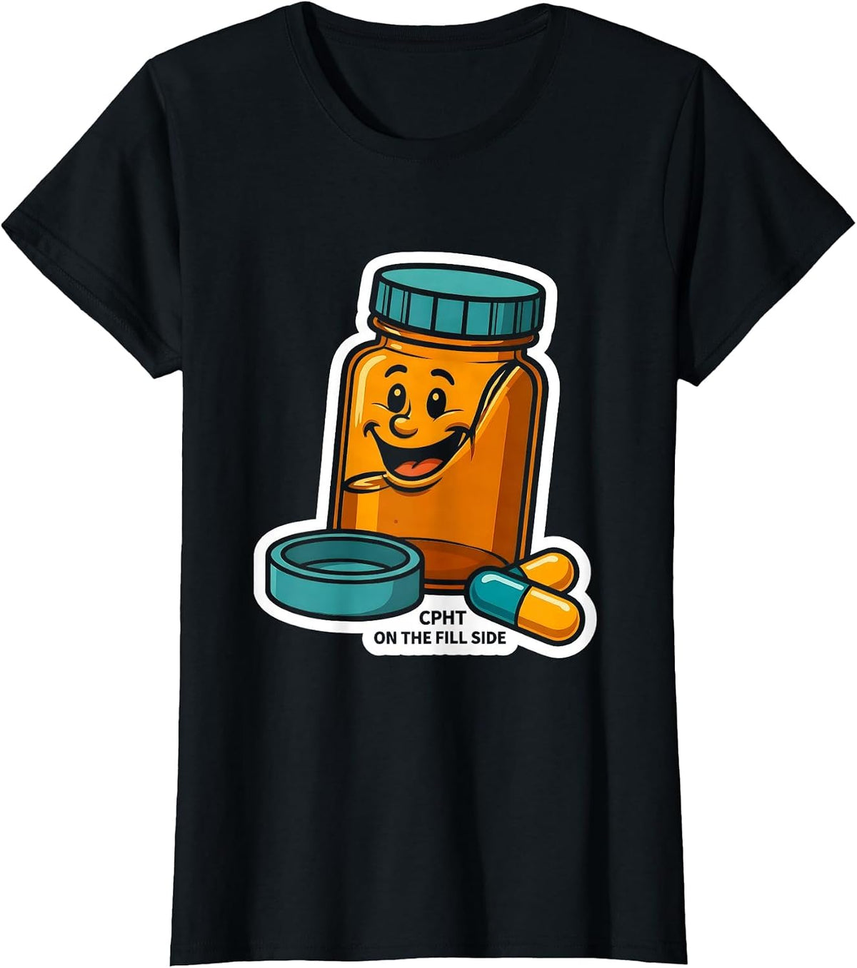 Women's CPhT On The Fill Side Cute Pharmacy Tech Humor T-Shirt - Black