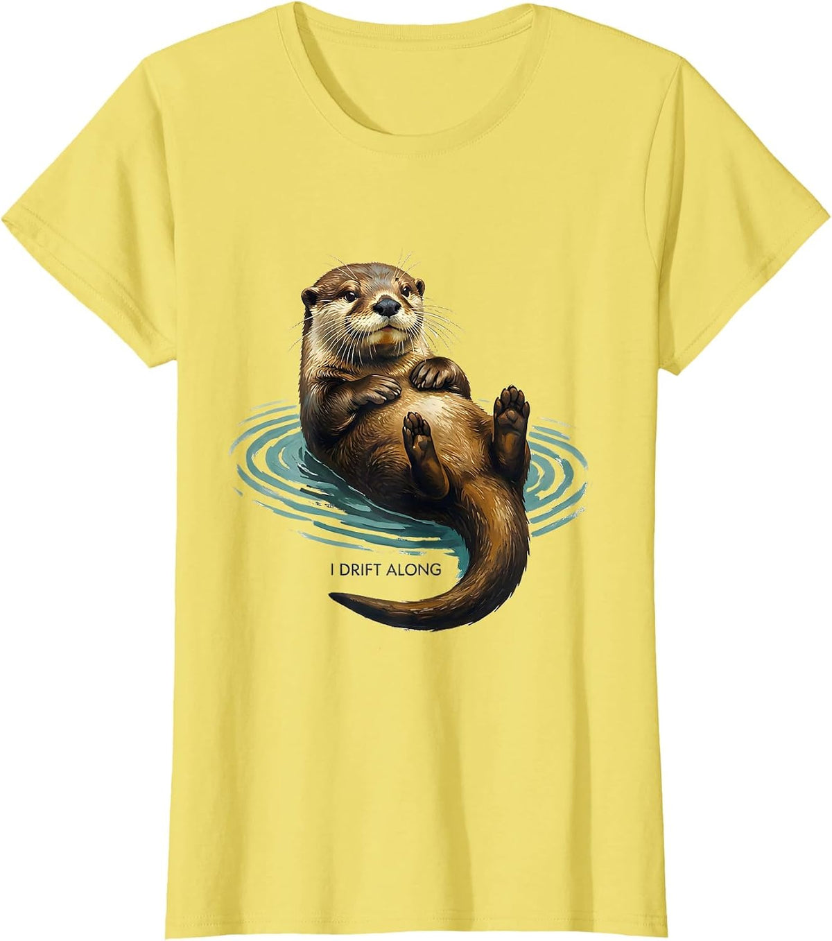 I Drift Along Funny Otter Lover Animal Humor T-Shirt - Lemon Yellow