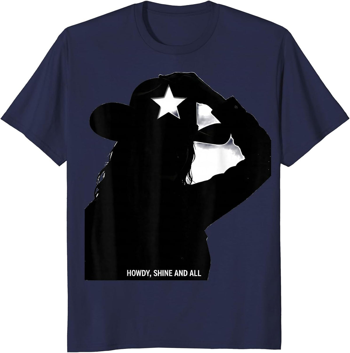 Howdy Shine and All Cowgirl Western Boots And Bling Pride T-Shirt - Navy Blue