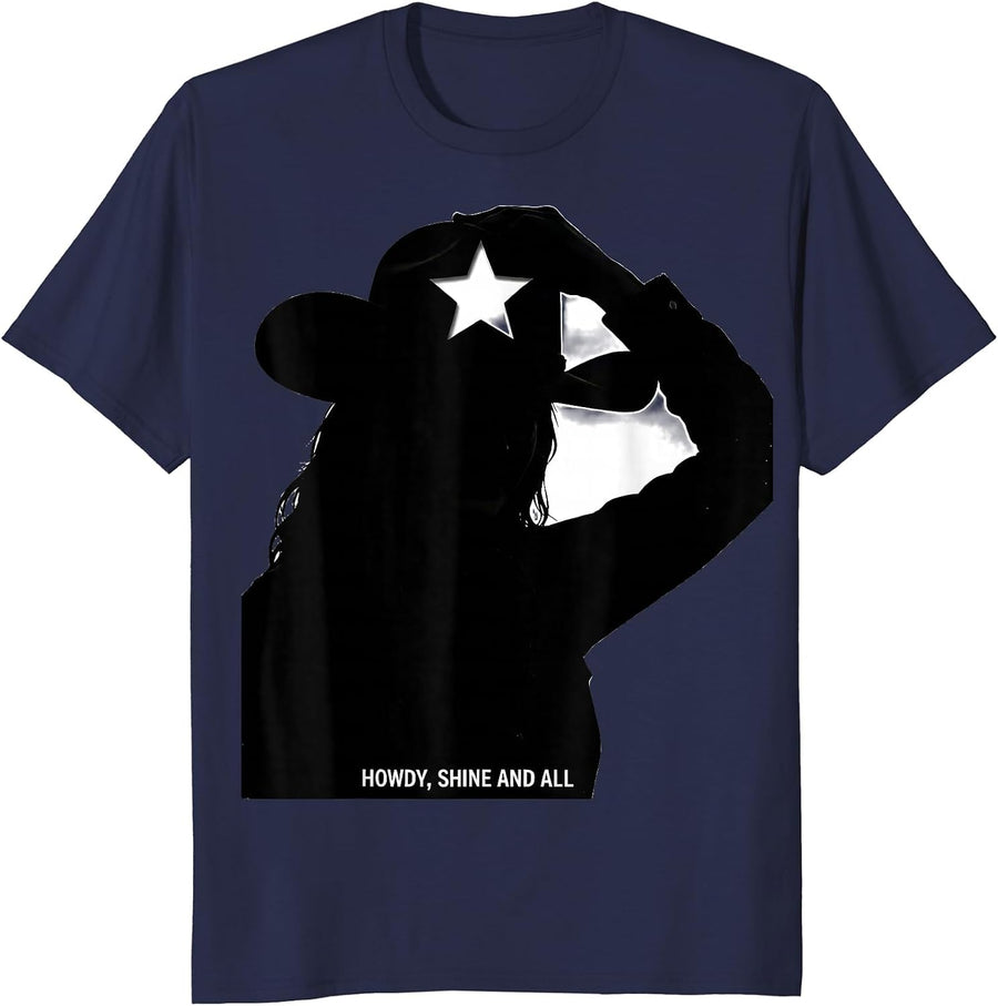 Howdy Shine and All Cowgirl Western Boots And Bling Pride T-Shirt - Navy Blue