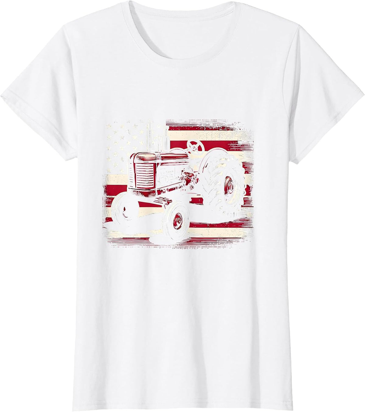 Old Farmall Cub Tractor American Flag Patriotic Farming Farm T-Shirt - White