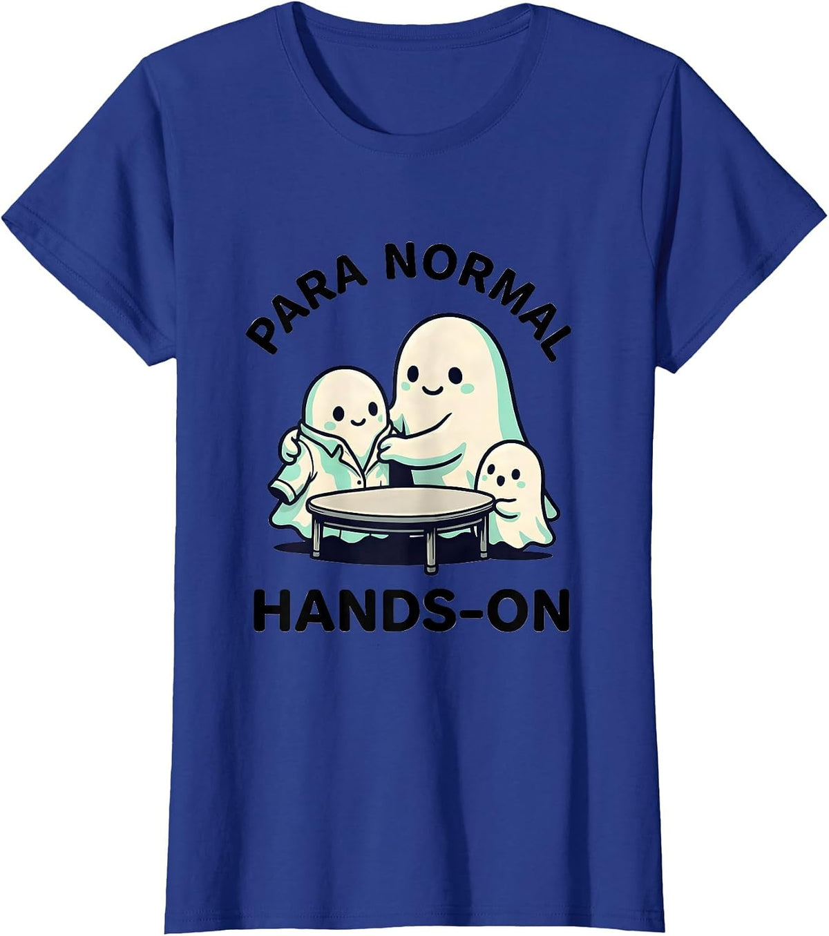 Women's Para Normal Hands-On Cute Kawaii Ghost Paraprofessional T-Shirt - Royal Blue