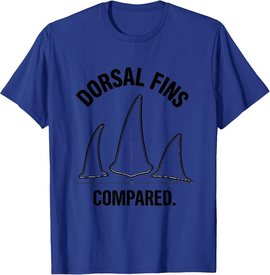 Dorsal Fins Compared Line Art Shark Lover Marine Biology T-Shirt - Royal Blue