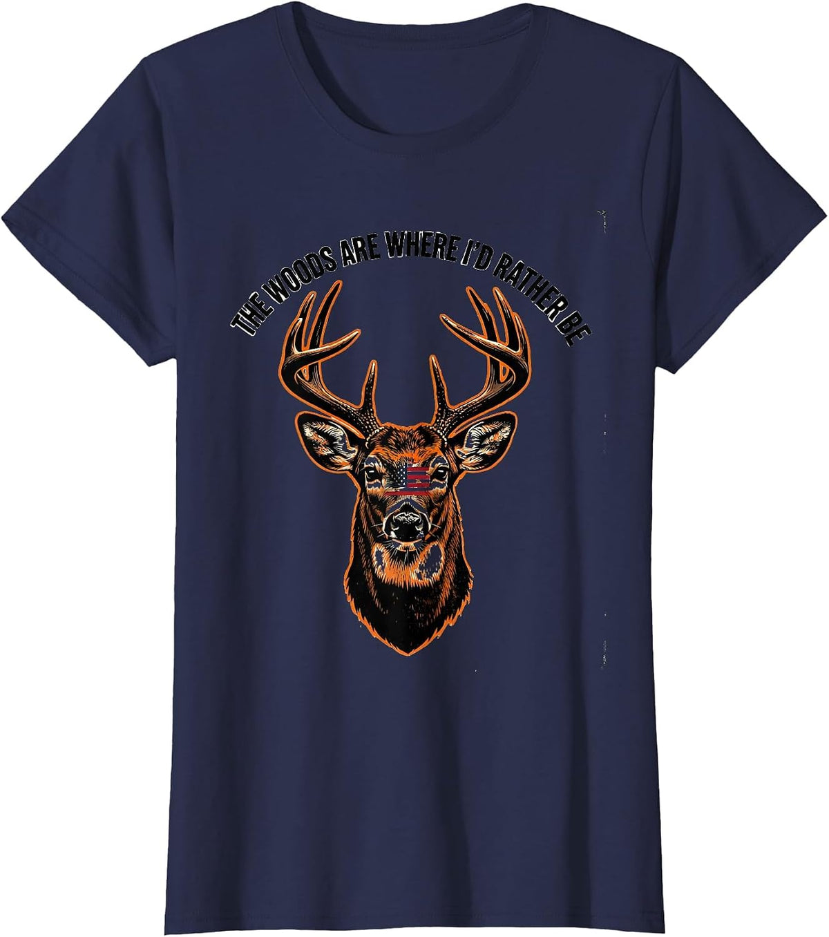 Women's The Woods Are Where I'd Rather Be Stencil Whitetail Buck T-Shirt - Navy Blue