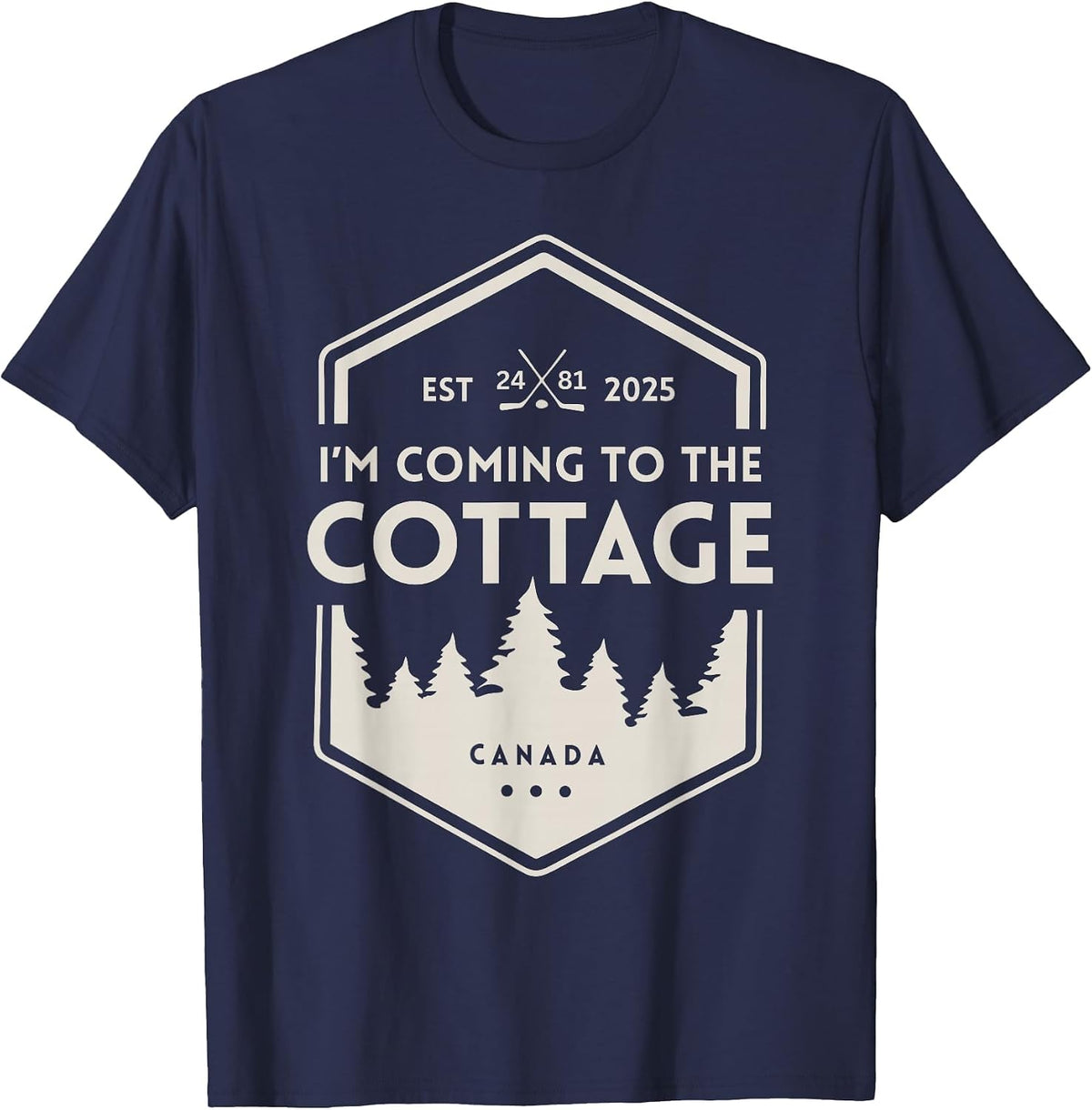 Vintage I'm Coming to The Cottage Hockey Romance T-Shirt - Navy Blue
