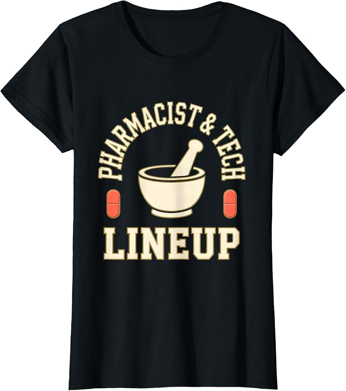 Pharmacist & Tech Lineup Funny Pharmacy Squad Crew T-Shirt - Black
