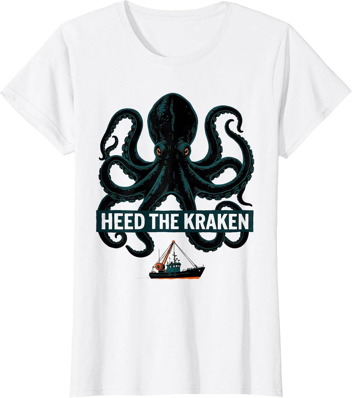 Women's Heed The Kraken Vintage Kraken Octopus Sea Monster Graphic T-Shirt - White