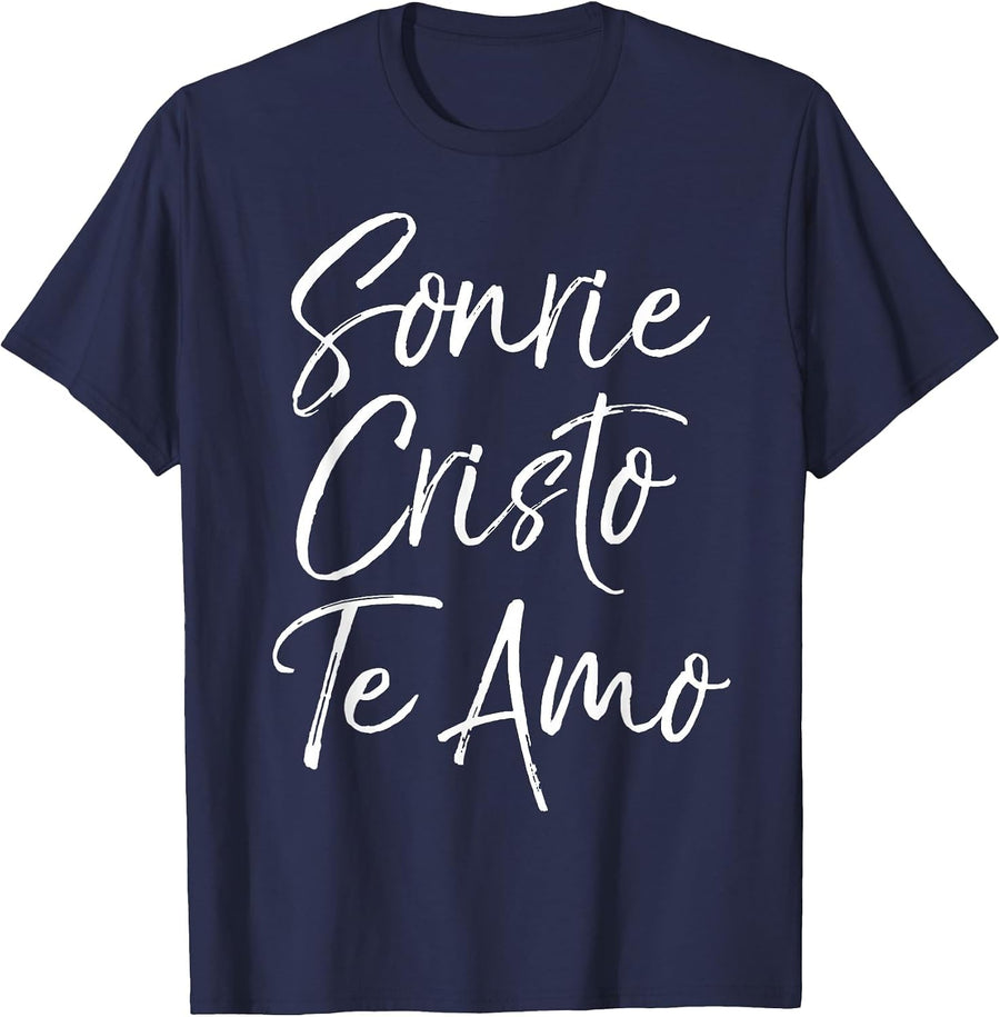 Español Christian Quote Spanish Mission Sonrie Cristo Te Amo T-Shirt - Navy Blue