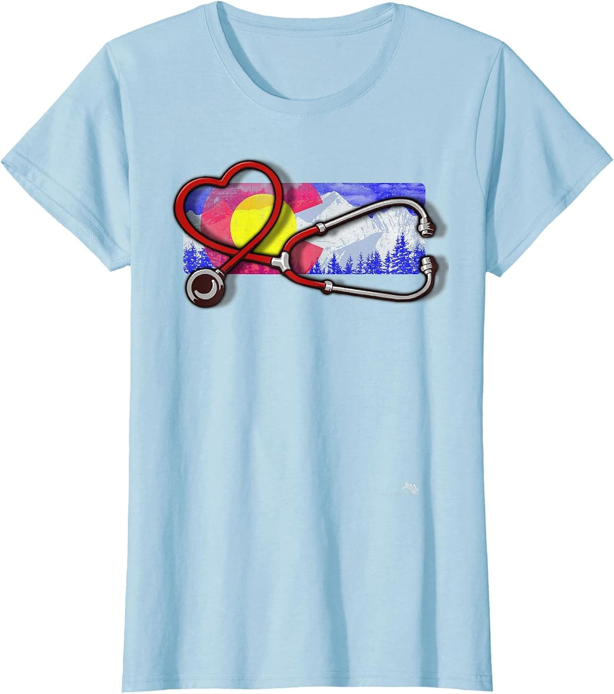 Colorado Nurse T-Shirt - Heart & Stethoscope T-Shirt - Baby Blue