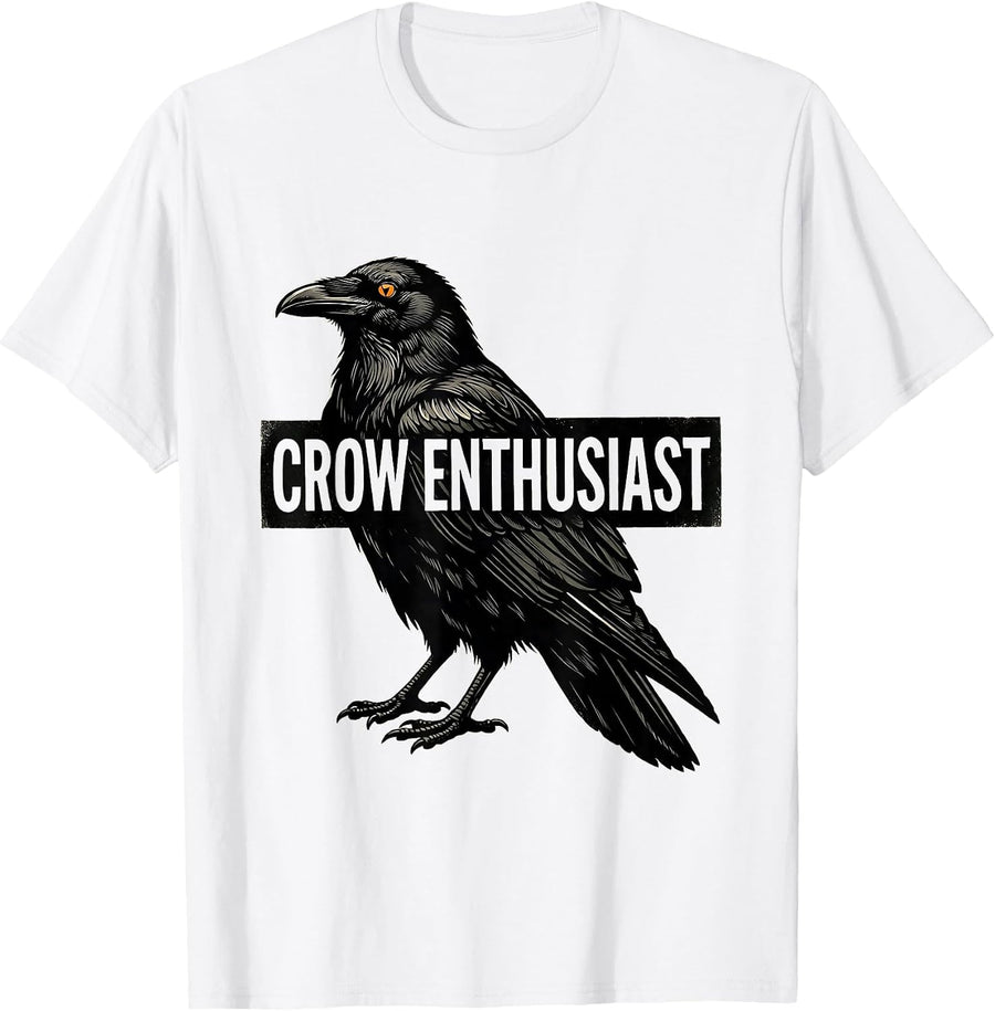 Men's Crow Enthusiast Gothic Nature Bird Silhouette Art T-Shirt - White