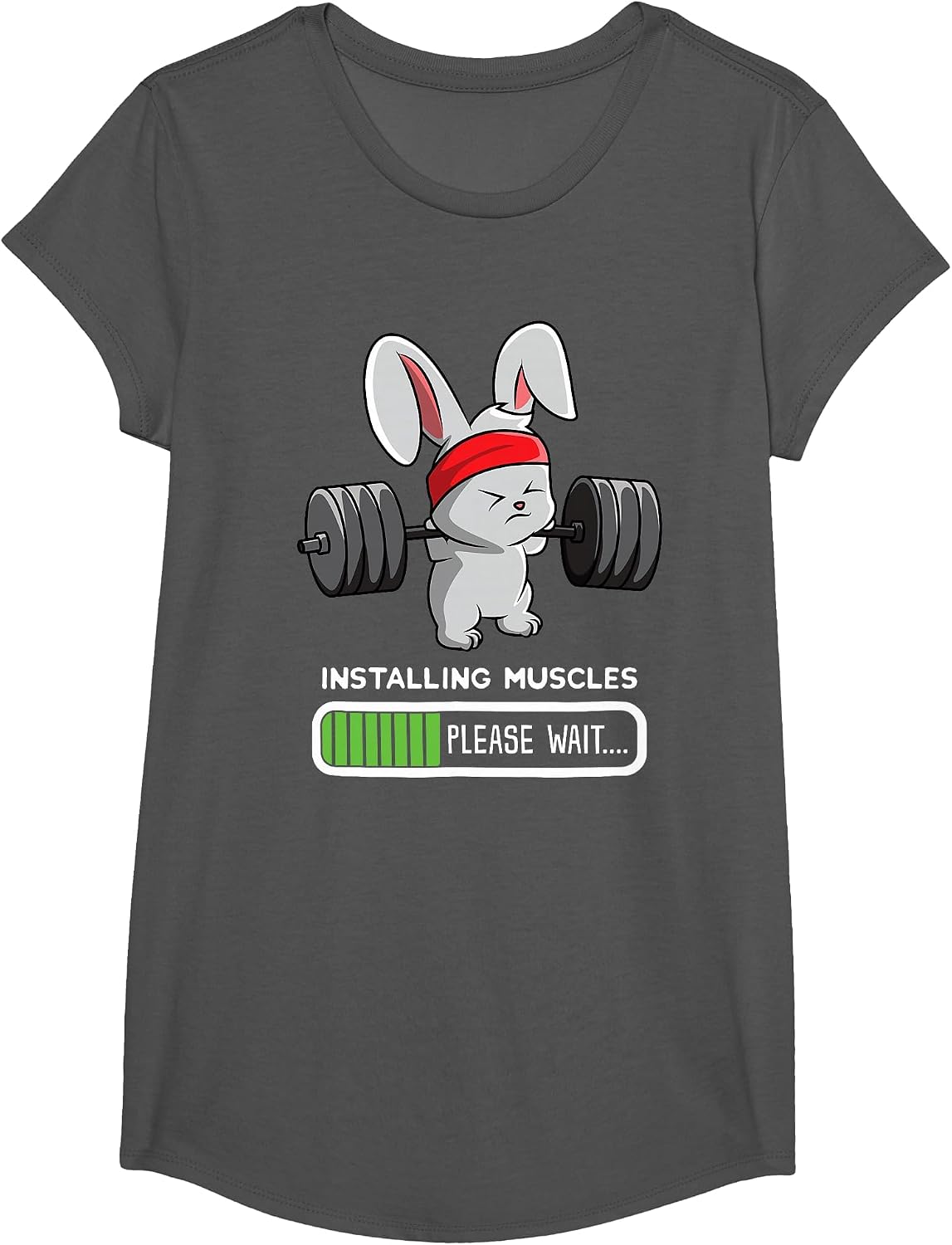 Bunny Gym Rabbit Weights Installing Muscles T-Shirt - Girls Asphalt Grey