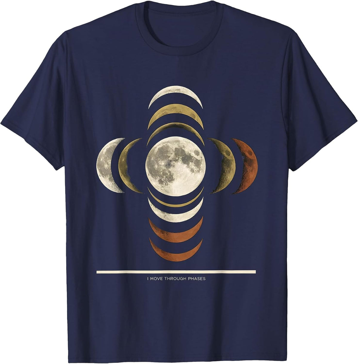 Men's I Move Through Phases Screenprint Lunar Phases Astrology T-Shirt - Navy Blue