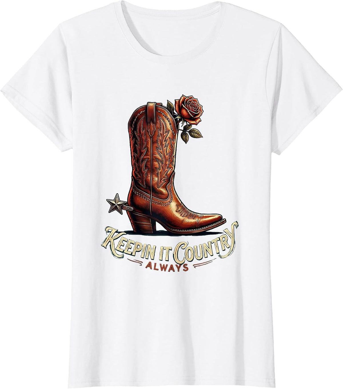 Keepin It Country Always Cowgirl Design T-Shirt - White