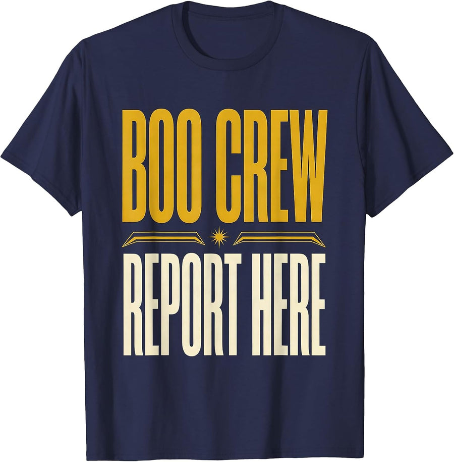 Boo Crew Report Here Police Officer Halloween T-Shirt - Navy Blue