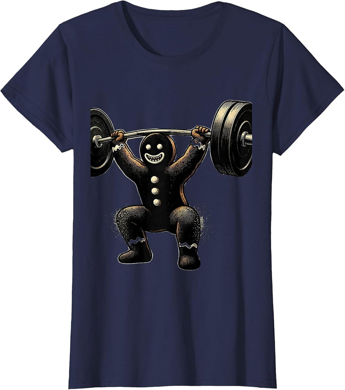 Women's Gingerbread Weightlifting Squat Gym Christmas Humor T-Shirt - Navy Blue