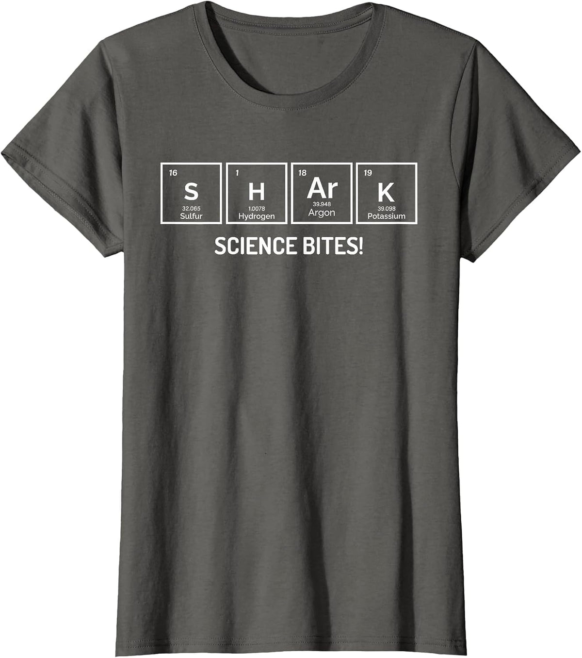 Shark Science Bites Funny Periodic Table Chemistry T-Shirt - Asphalt Grey