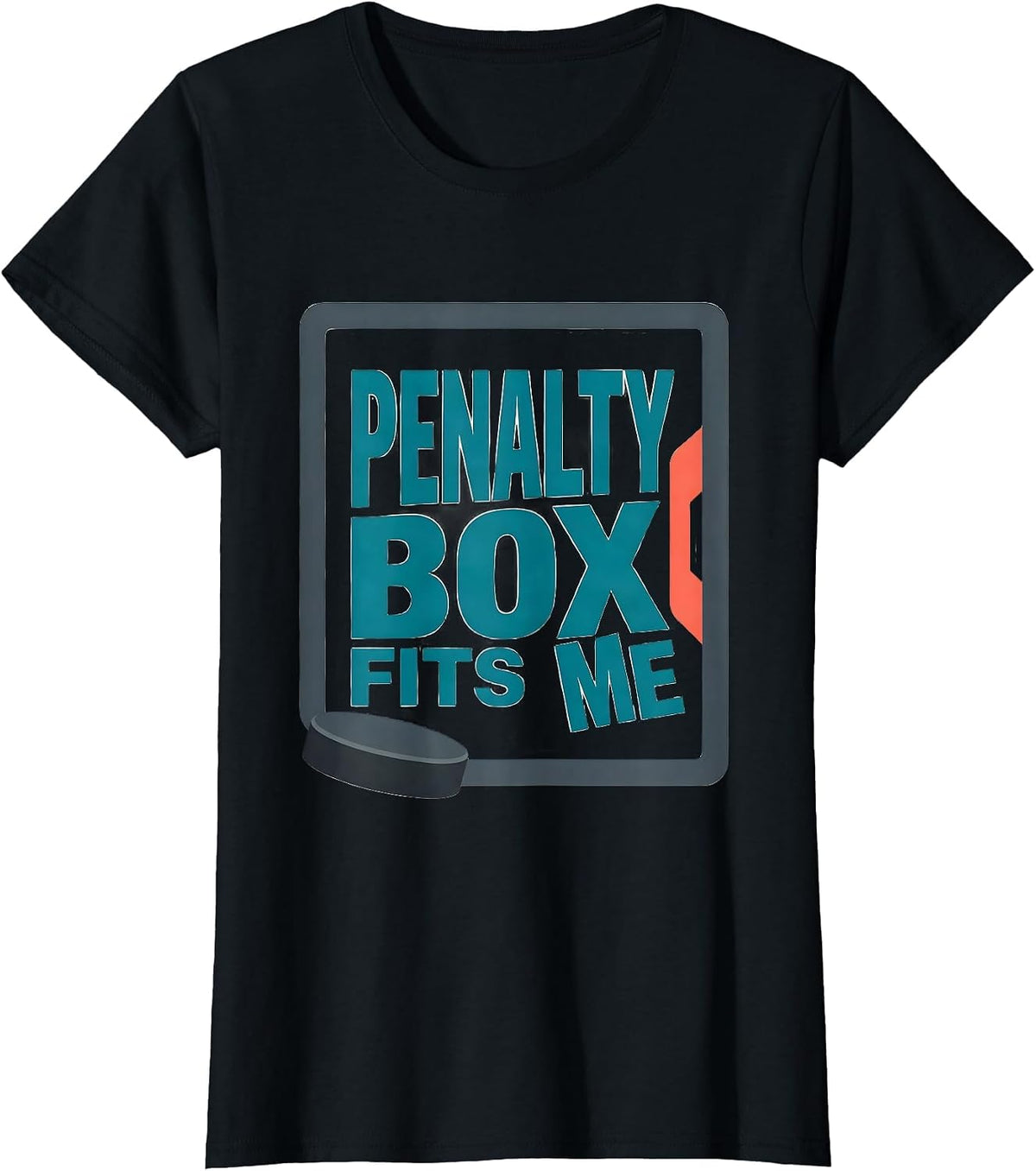 Women's Penalty Box Fits Me Funny Ice Hockey Player Fan Humor T-Shirt - Black