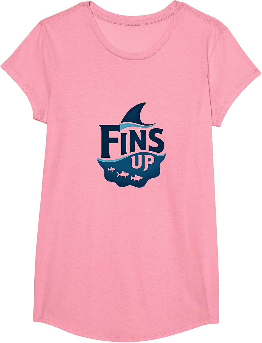 Sharks T-Shirt - Girls Pink-fins Up: Ocean Adventure for Shark Enthusiasts