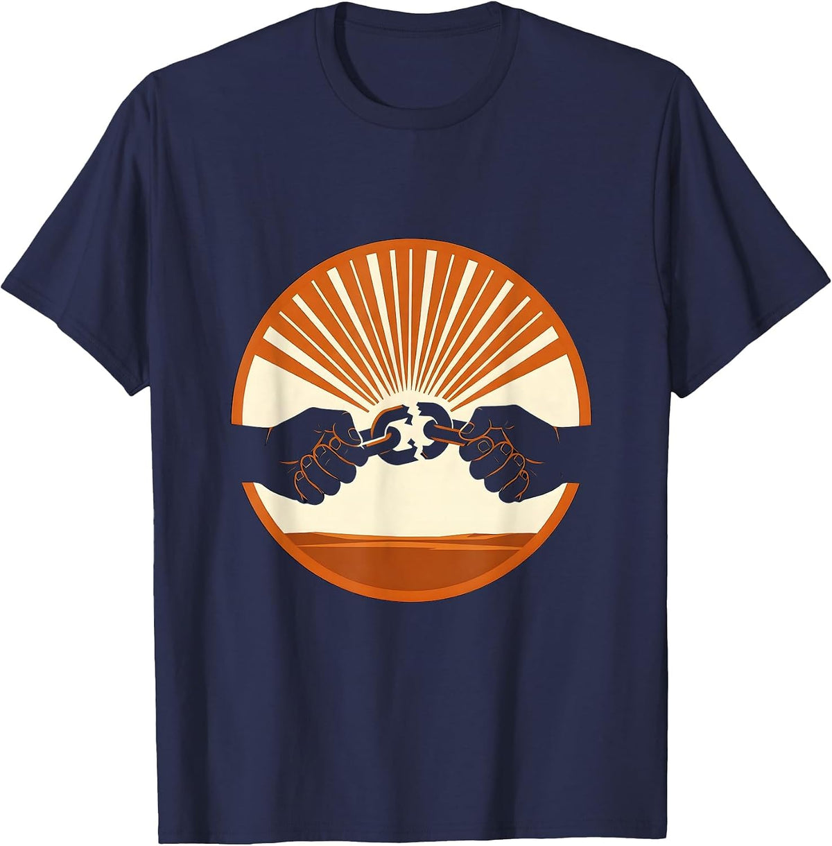 Labor Day Breaking Chains Graphic Design T-Shirt - Navy Blue