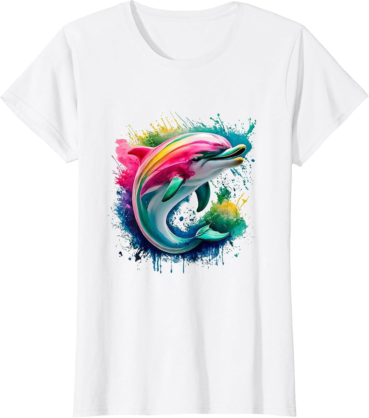 Dolphin Men's/Women's Colourful Watercolour Dolphin T-Shirt - White