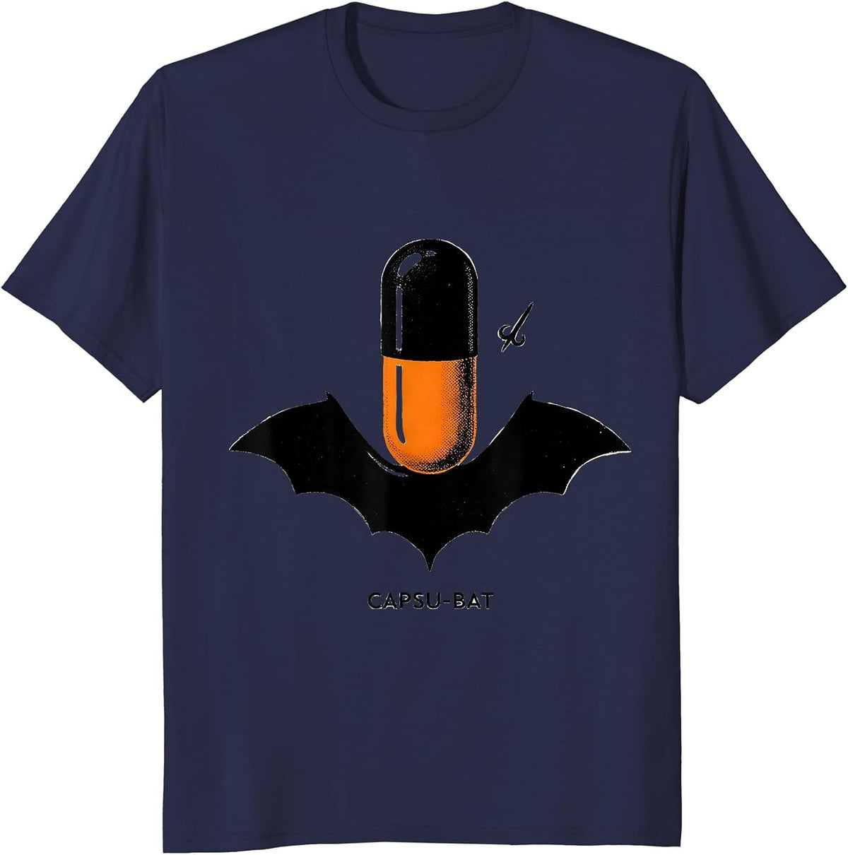 Men's Capsu-Bat Minimalist Pharmacy Halloween Pharmacist Tech Crew T-Shirt - Navy Blue