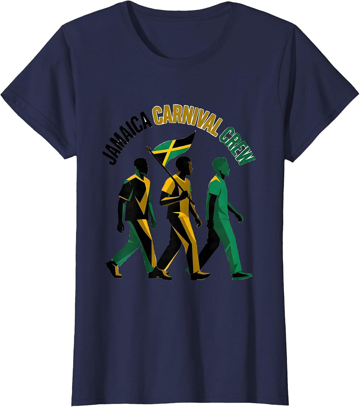 Women's Jamaica Carnival Crew Flat Vector Patriotic Pride Flag T-Shirt - Navy Blue