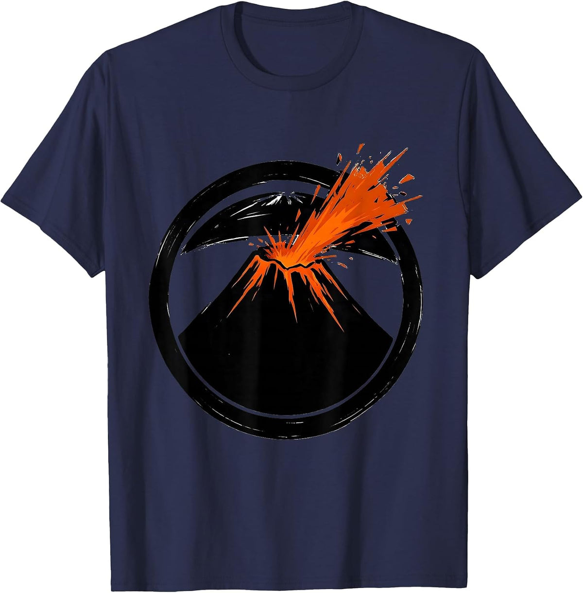 Volcano Erupting Snow Globe Graphic T-Shirt - Navy Blue