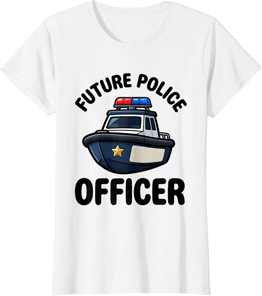 Women's Future Police Officer Cartoon Kids Police Costume Play T-Shirt - White