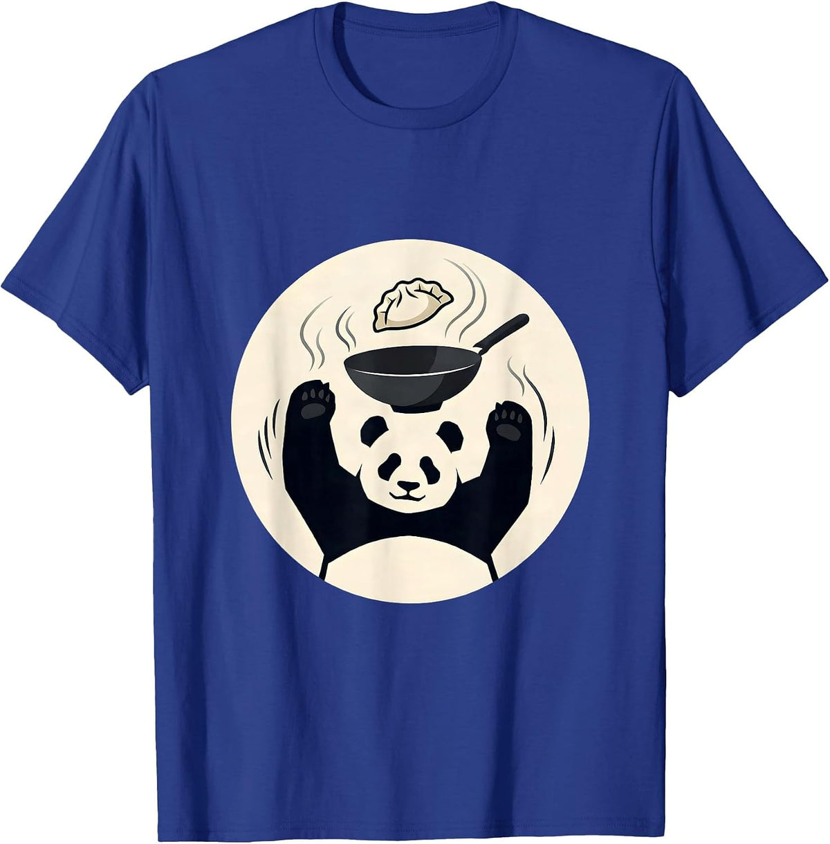 Panda Chef Tossing Dumplings in Wok Illustration T-Shirt - Royal Blue