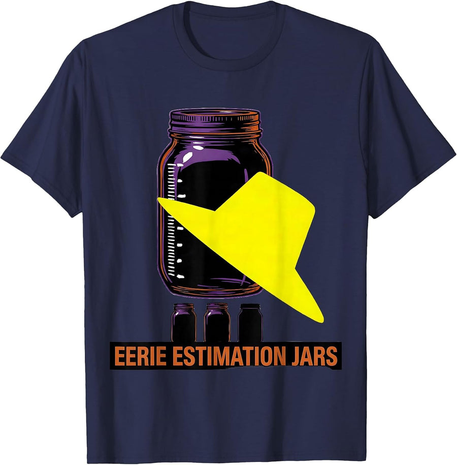 Eerie Estimation Jars Stencil Graphic Teacher Halloween T-Shirt - Navy Blue