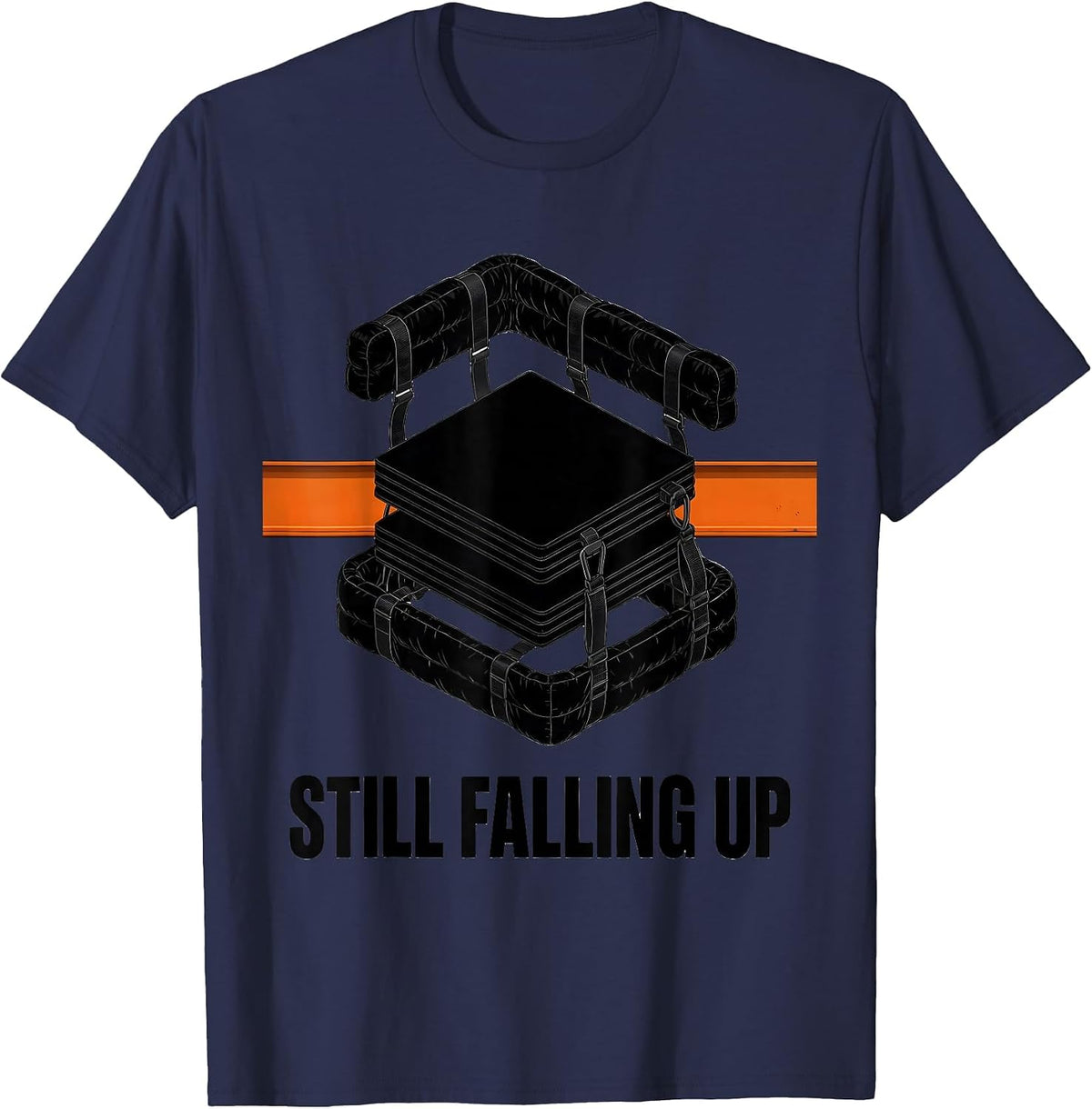 Still Falling Up Brutalist Graphic Rock Climbing Bouldering T-Shirt - Navy Blue