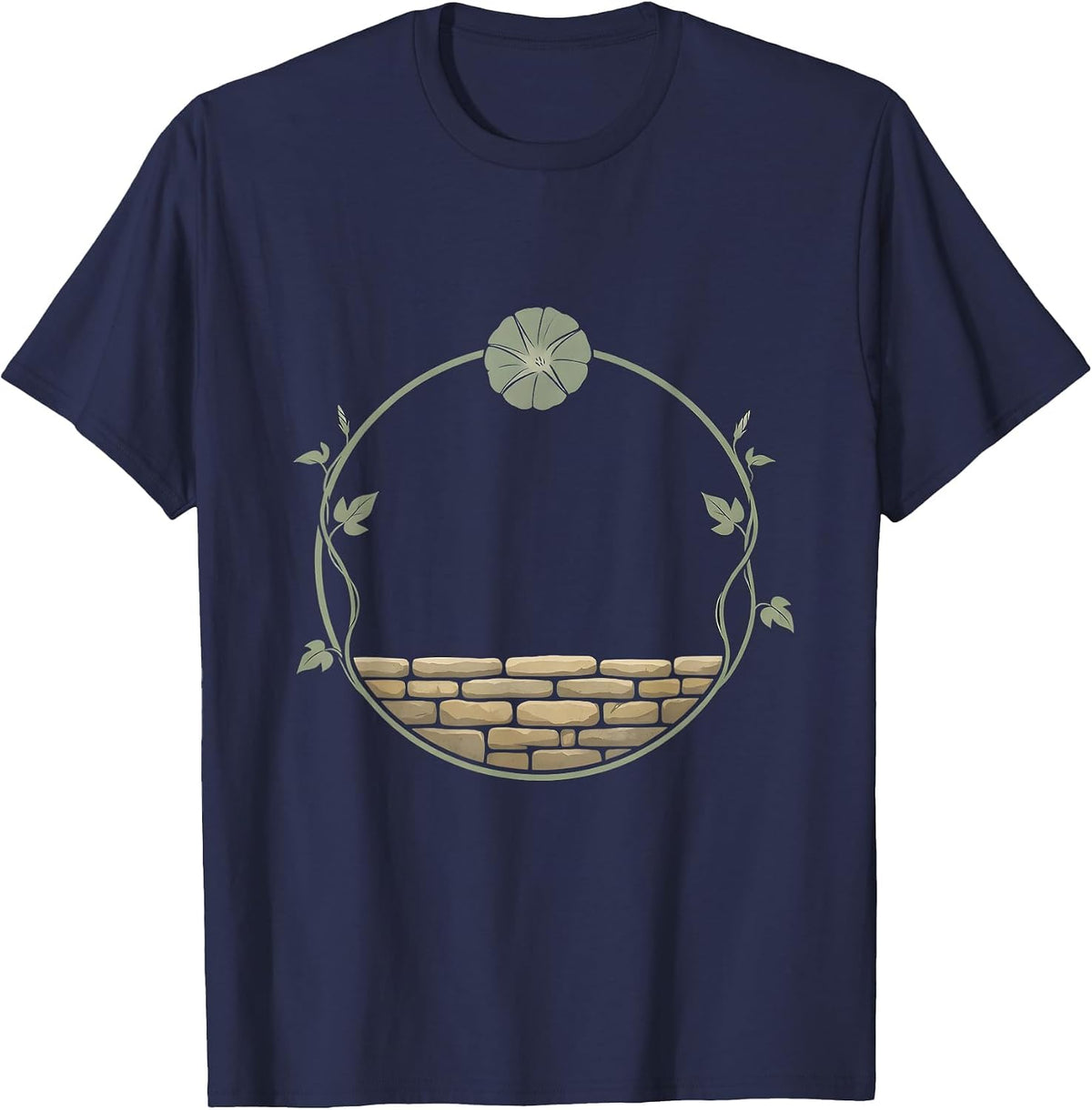 Men's Morning Glory Vine Wrapping Old Stone Wall T-Shirt - Navy Blue