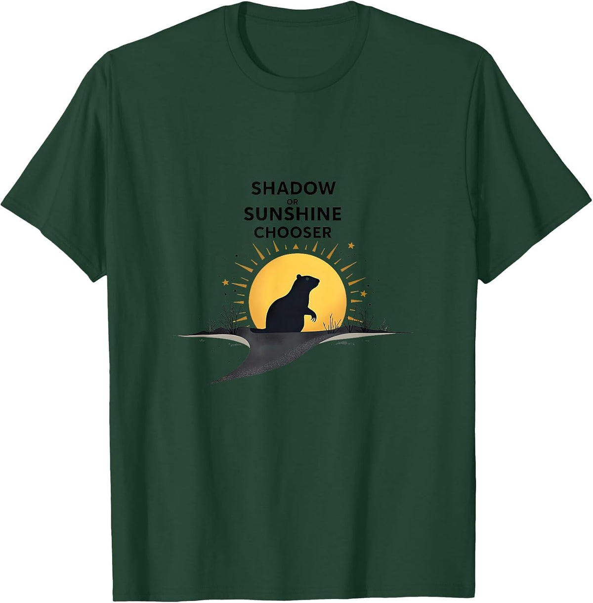 Shadow or Sunshine Chooser Groundhog Day Design T-Shirt - Dark Green