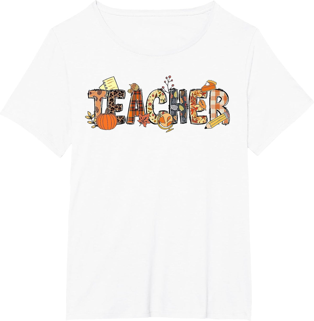 Teacher Thanksgiving Women Autumn Fall Halloween Pumpkin Tee T-Shirt - White
