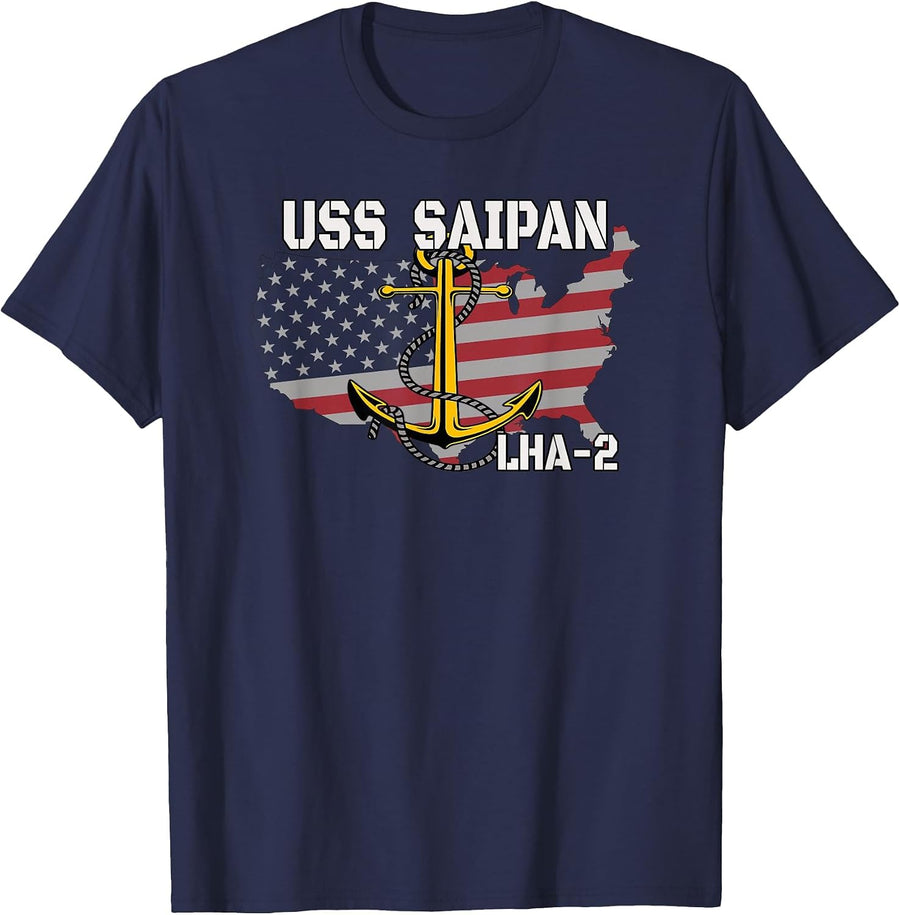 USS Saipan LHA-2 Landing Helicopter Assault Veterans Father T-Shirt - Navy Blue