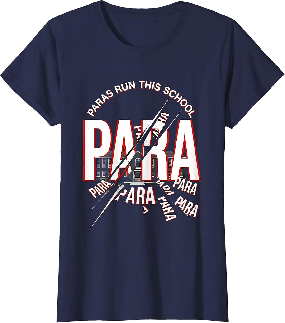 Women's Paras Run This School Paraprofessional Design T-Shirt - Navy Blue