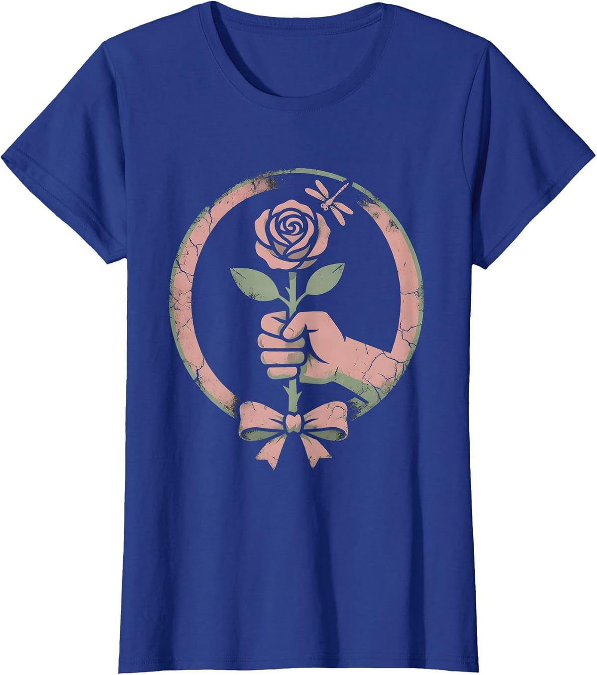 Women's Gigi Manicured Hand Holding Rose Graphic Tee T-Shirt - Royal Blue