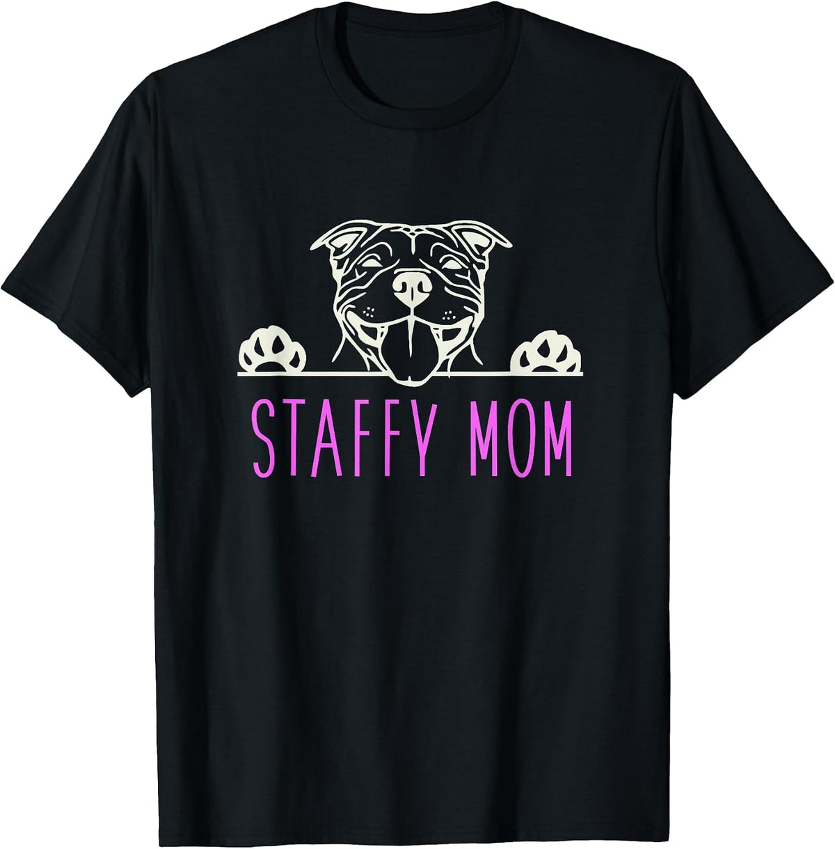 Staffy Mom with Staffordshire Bull Terrier Dog T-Shirt - Black