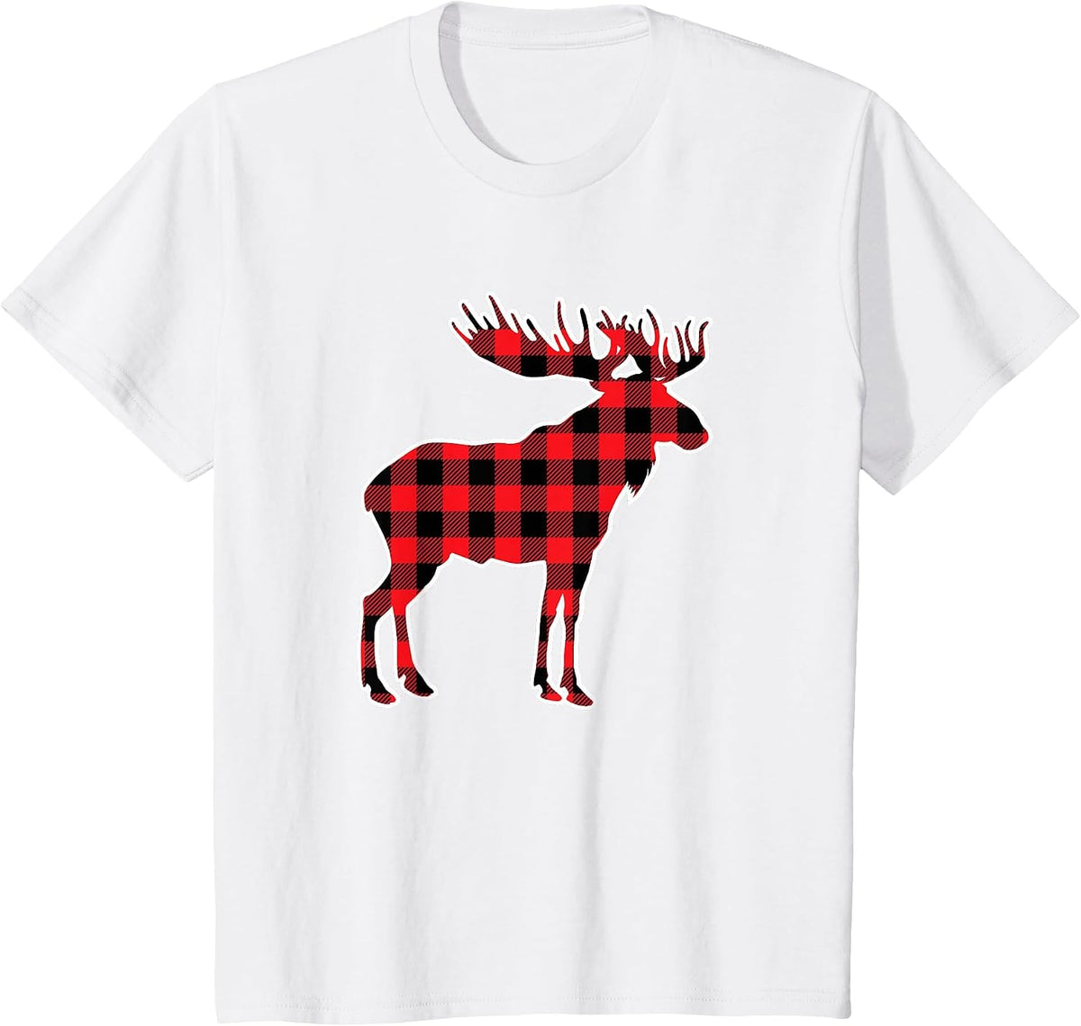 Moose Red Buffalo Plaid Matching Pajama Family T-Shirt - White